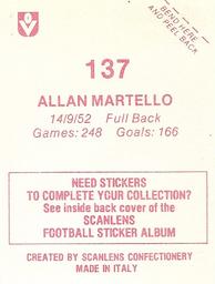 1983 Scanlens VFL Stickers #137 Alan Martello Back